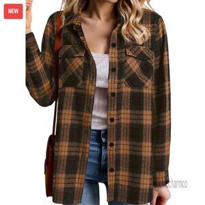 Lightweight Flannel Button Down Shirt with Pockets - Long Sleeve Blouse